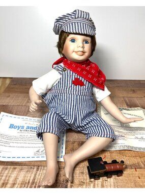 Brian Porcelain Doll By Ashton-Drake Galleries With Train & COA